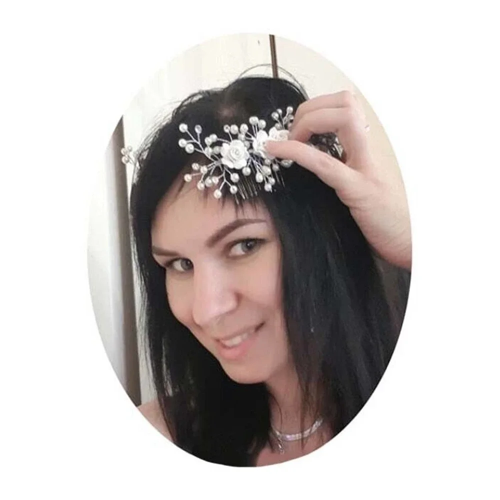 Bridal Pearls Flowers Crystals Hair Comb White Wedding Hairband Accessory